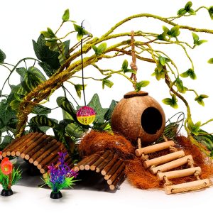 Crested Gecko Tank Accessories RUNANIA Habitat Set with Coconut Ladder-0